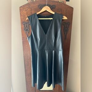 Steve Madden Classic Black Faux Leather V-Neck Dress Size L